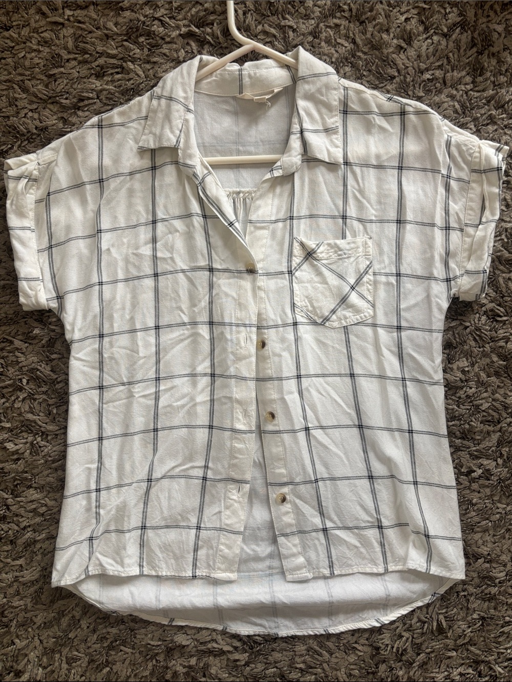 Sim & Sam Women's White Windowpane Short-Sleeve Button-Down Shirt